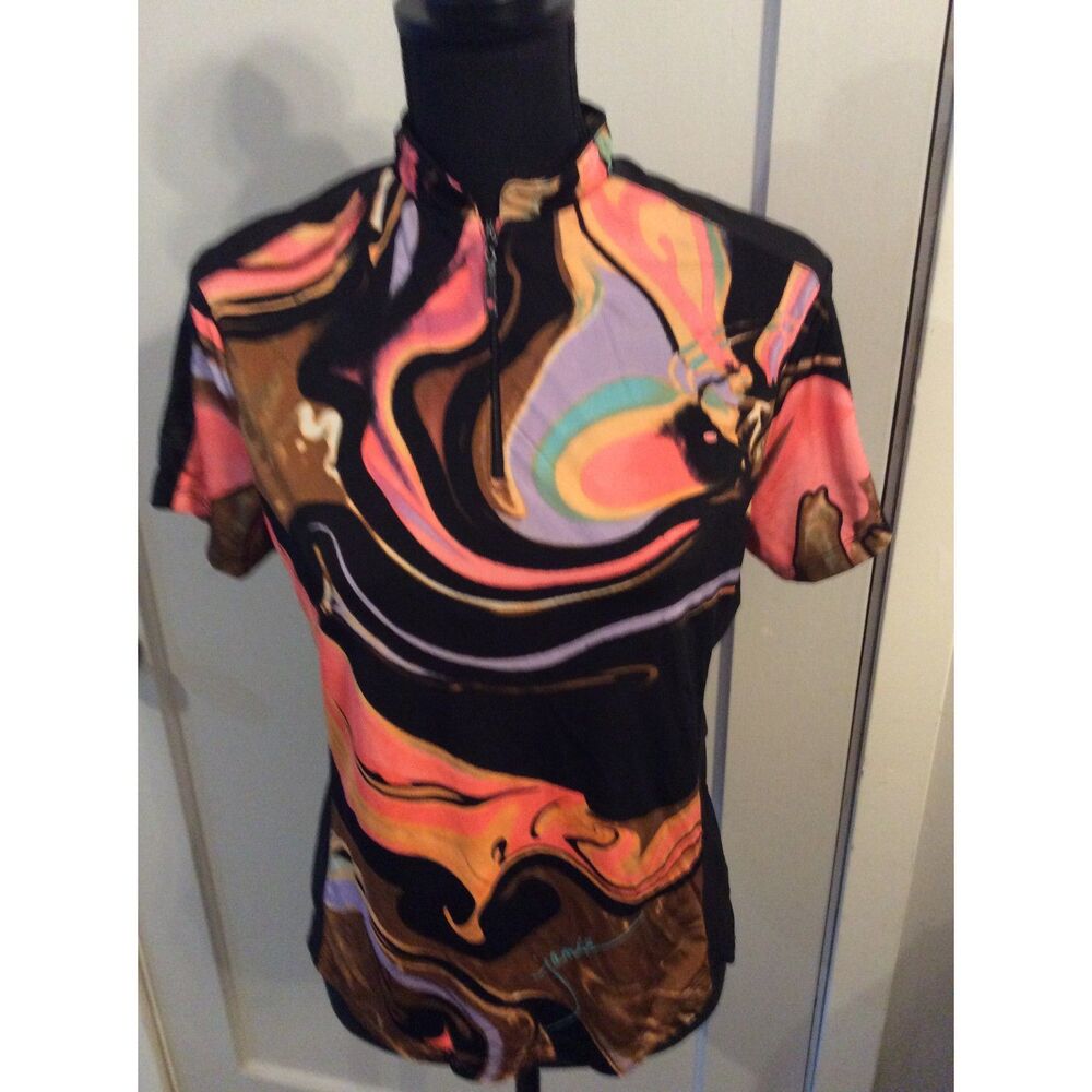 Jamie Sadock Multi Color Golf 1/4 Zip Shirt Artsy Abstract Athletic Polo